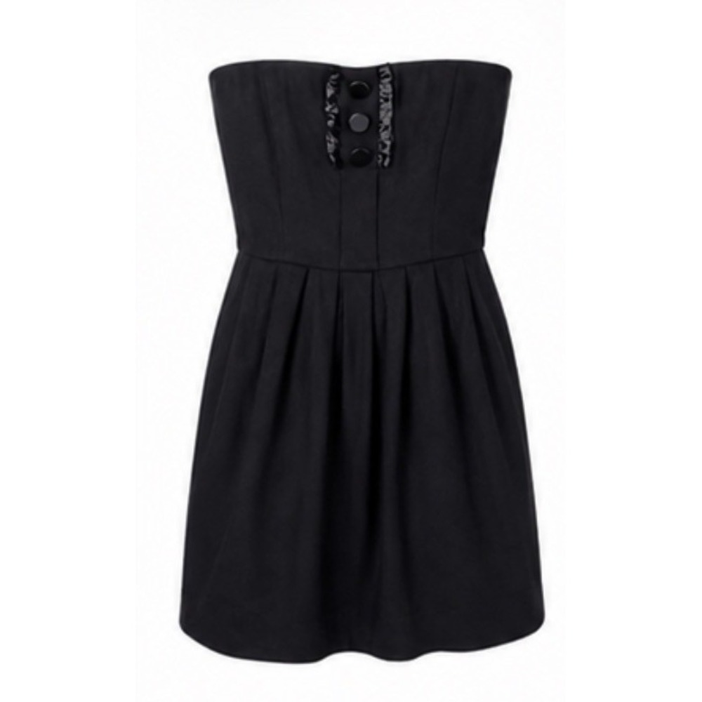 Hazel Strapless Mini Dress Women Large Black EUC Cotton Button Ruffle‎ LBD